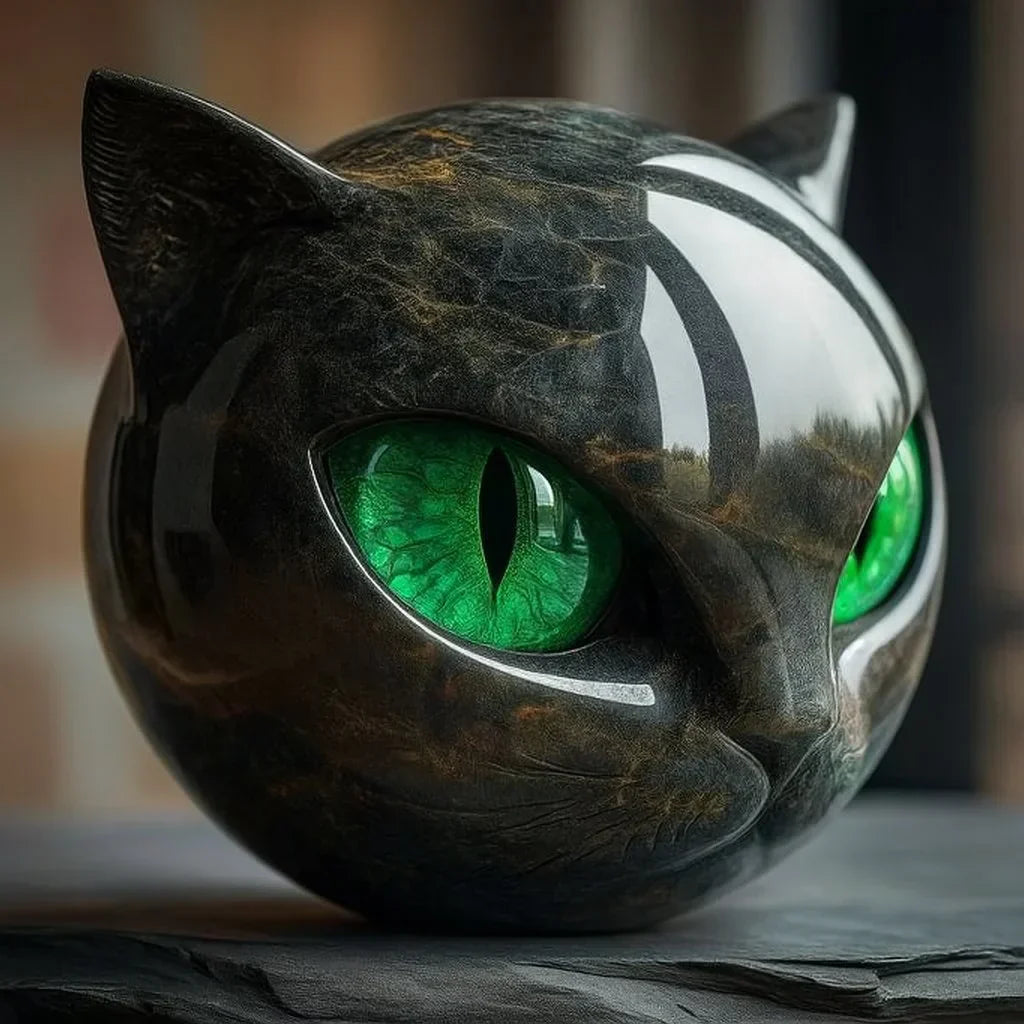 NyxCharm – Escultura Cabeza de Gato Negro Místico