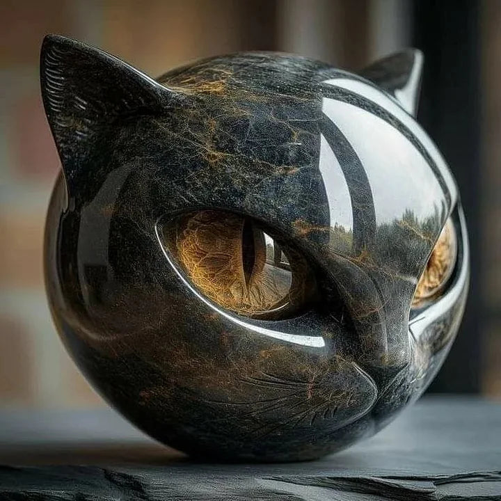 NyxCharm – Escultura Cabeza de Gato Negro Místico