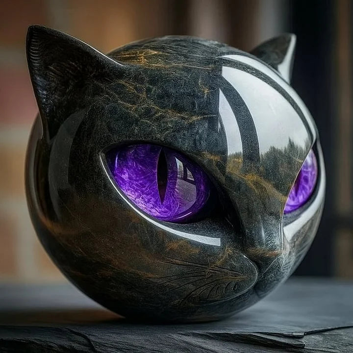 NyxCharm – Escultura Cabeza de Gato Negro Místico
