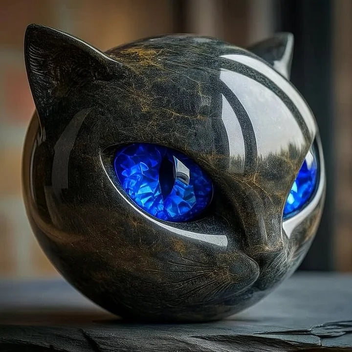 NyxCharm – Escultura Cabeza de Gato Negro Místico