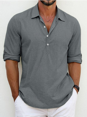 Lorenzo – Camisa clásica de mezcla algodón-lino con estilo atemporal