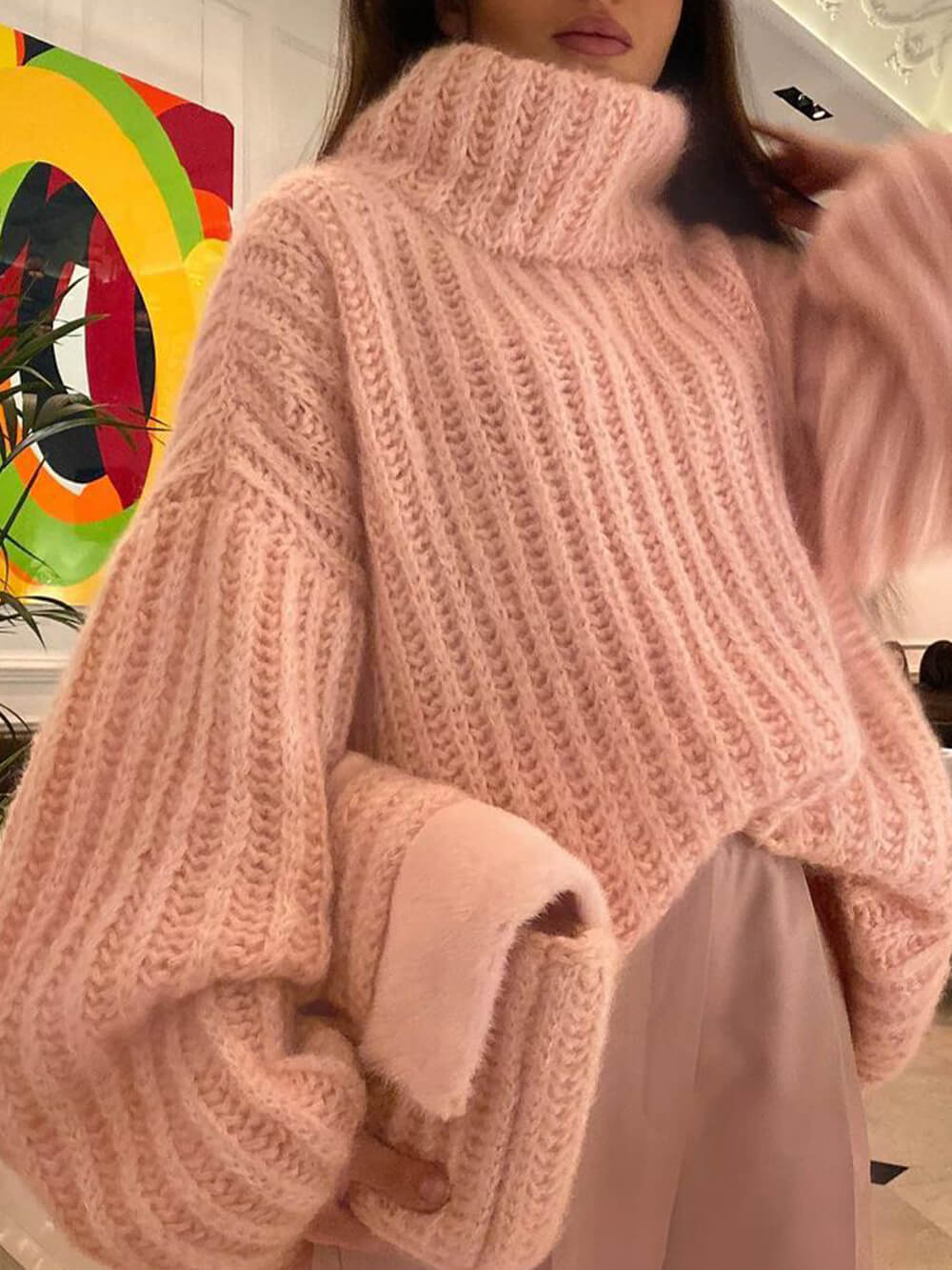 Jersey de Manga Larga Liso con Cuello Alto