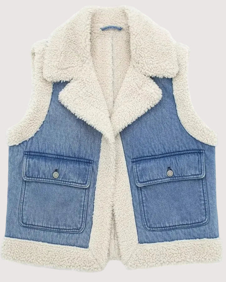 Denim Sherpa – Chaleco de Denim con Interior de Efecto Lana