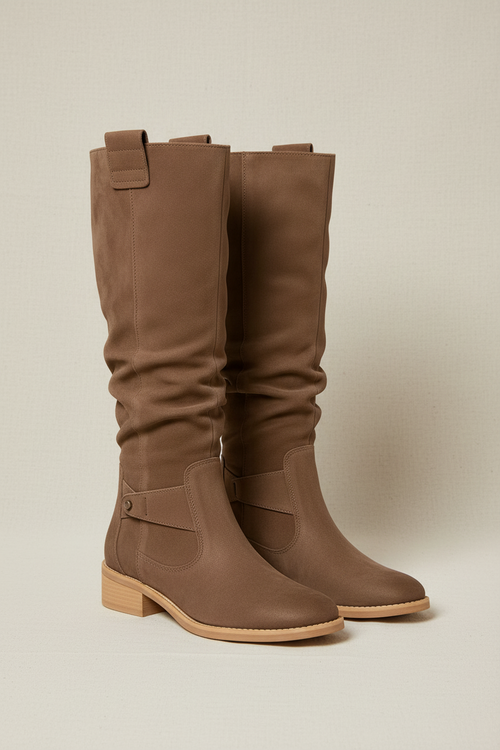 BelleVie – Botas de Ante Sintético de Tacón Bajo