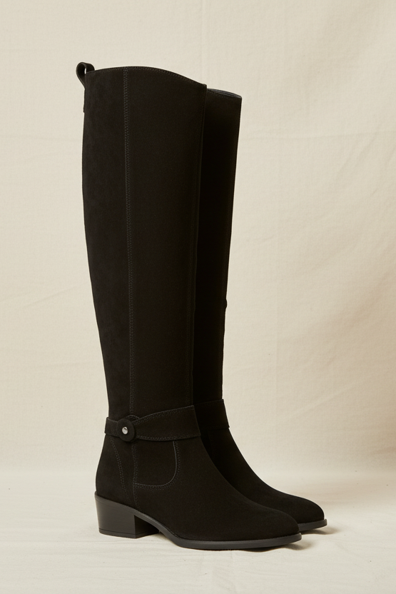 BelleVie – Botas de Ante Sintético de Tacón Bajo