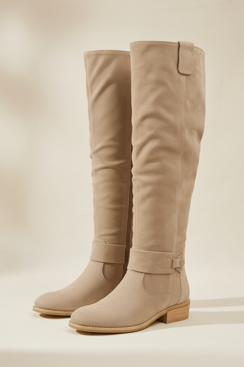 BelleVie – Botas de Ante Sintético de Tacón Bajo