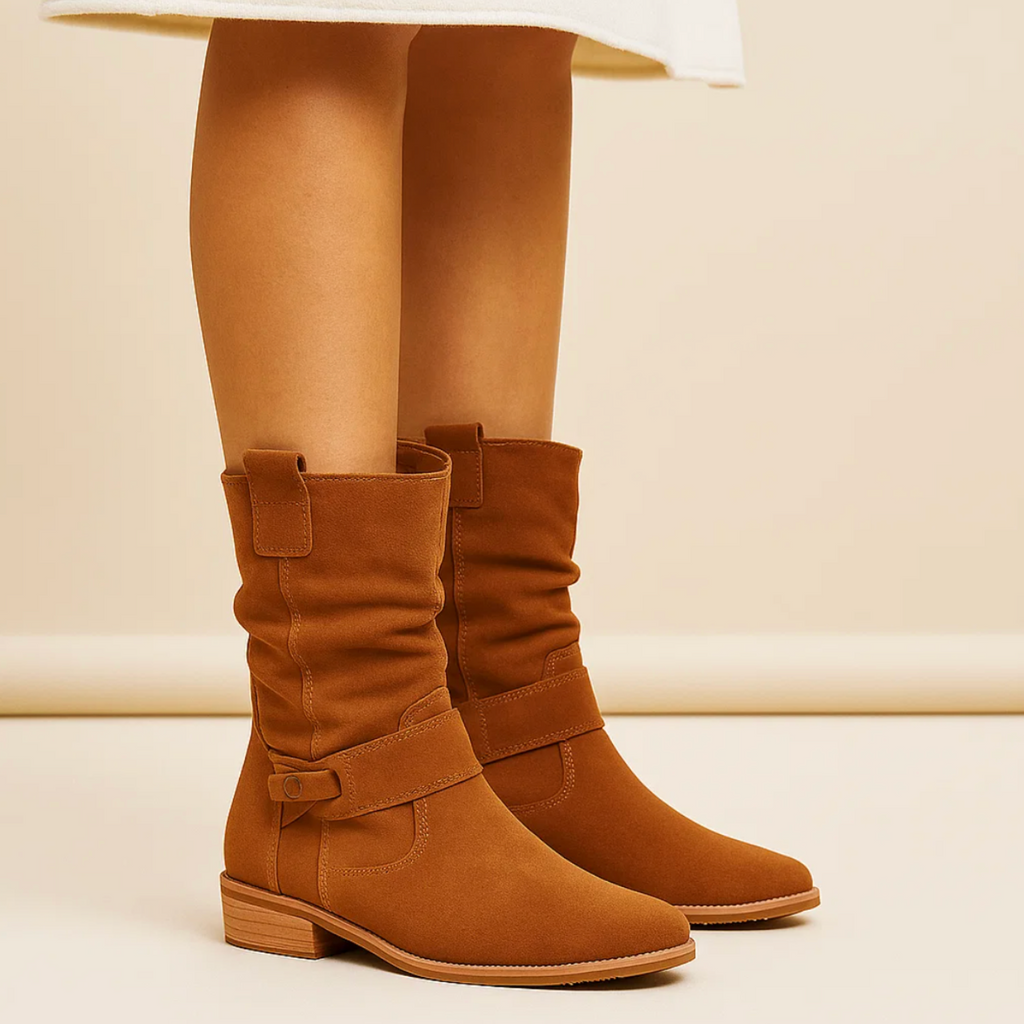 Gianna - Botines de Ante con Detalle Fruncido
