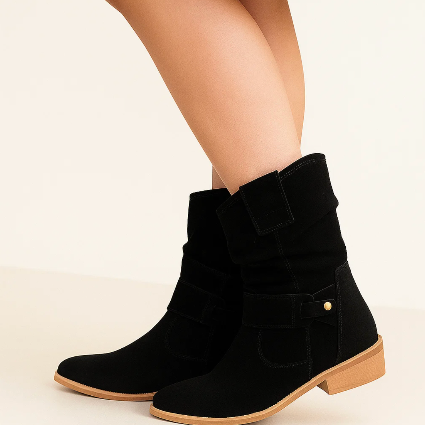 Gianna - Botines de Ante con Detalle Fruncido