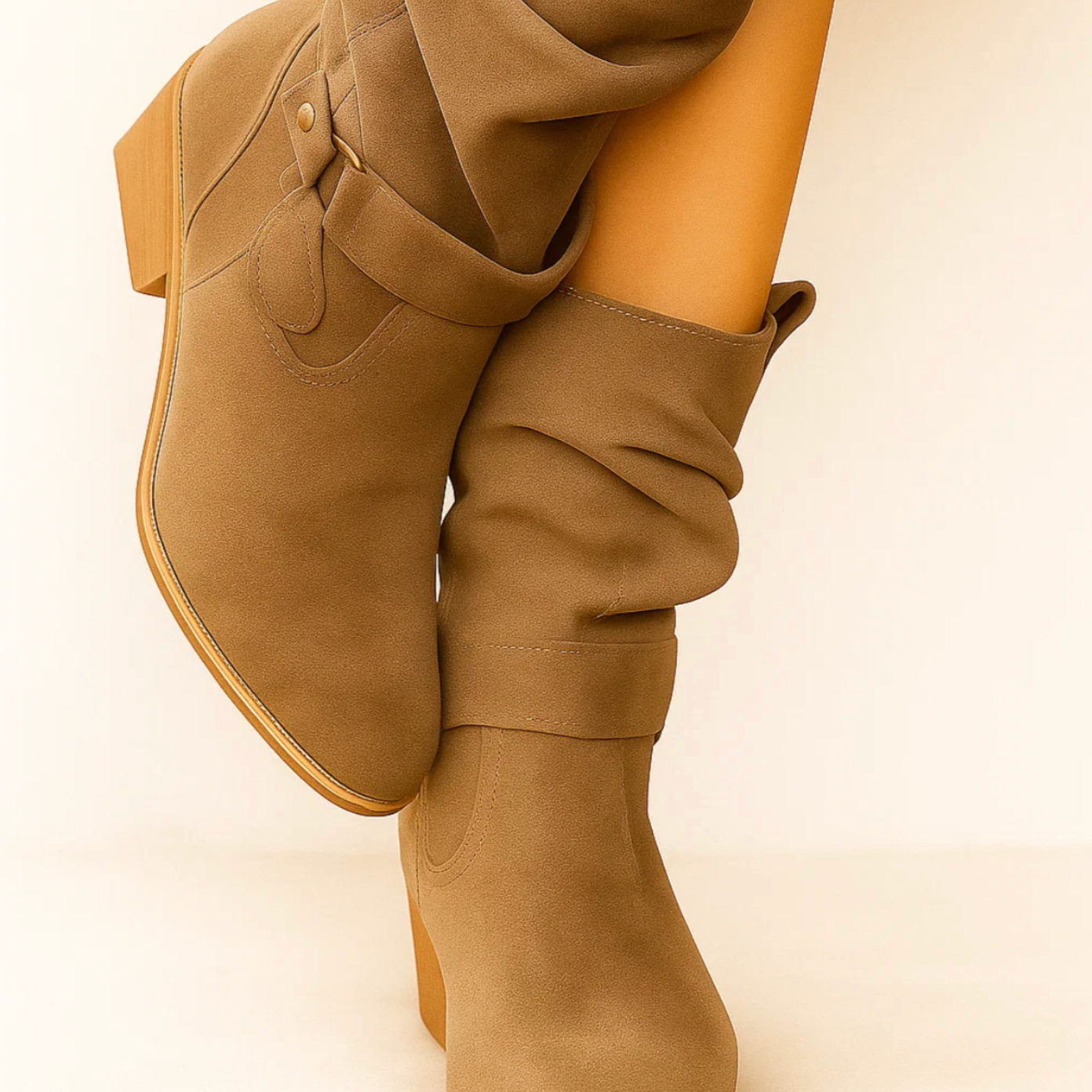 Gianna - Botines de Ante con Detalle Fruncido
