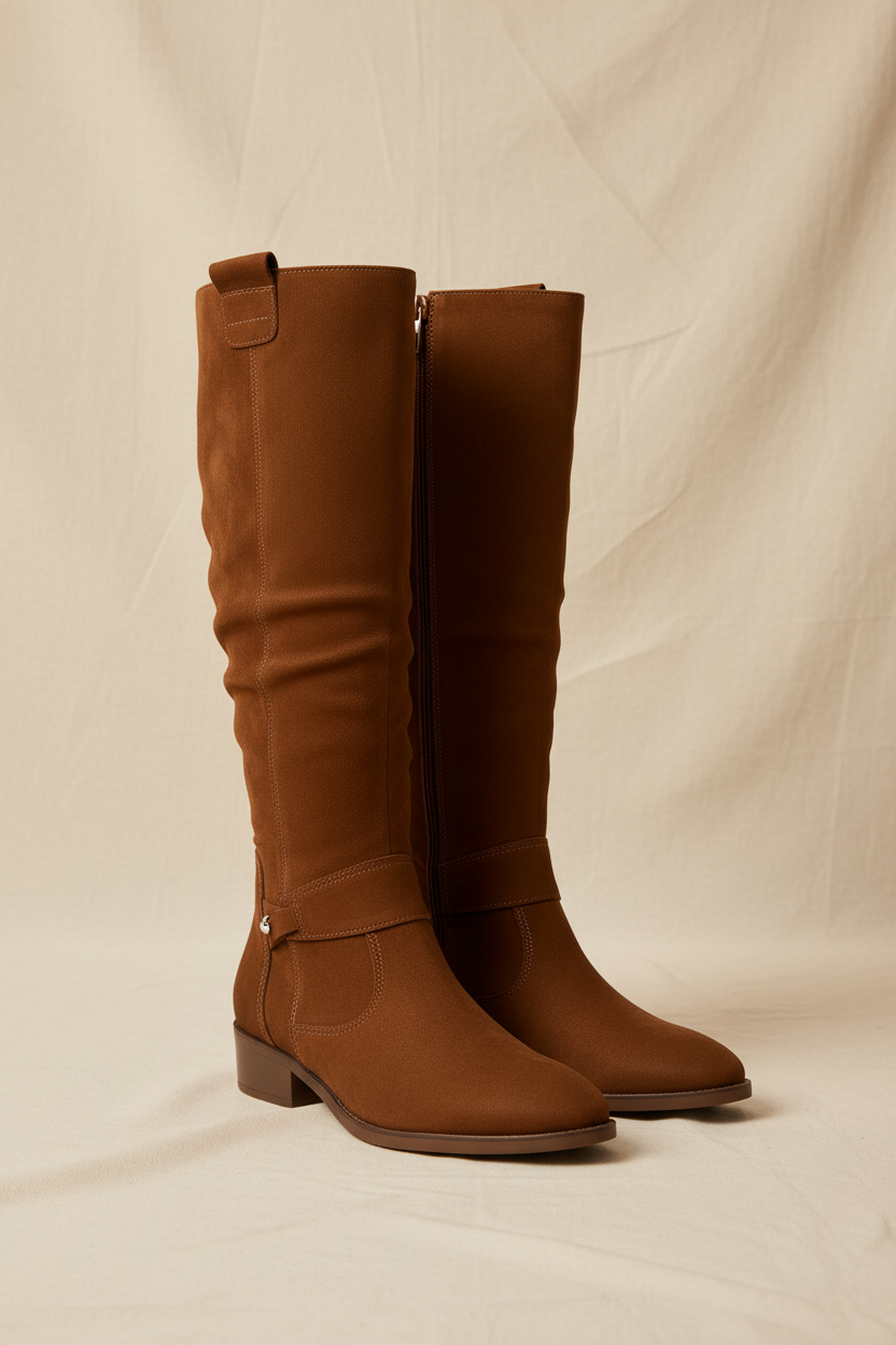 BelleVie – Botas de Ante Sintético de Tacón Bajo