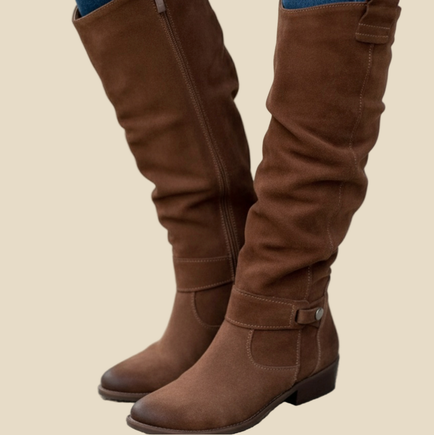 BelleVie – Botas de ante elegantes con tacón bajo