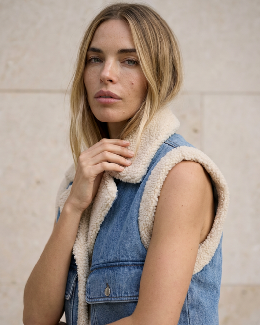 Denim Sherpa – Chaleco de Denim con Interior de Efecto Lana