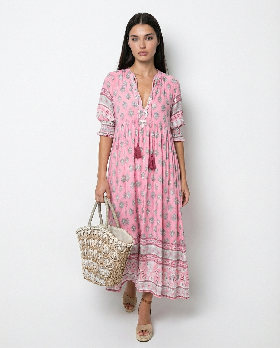 Vestido Fluido con Escote en V – Allegra