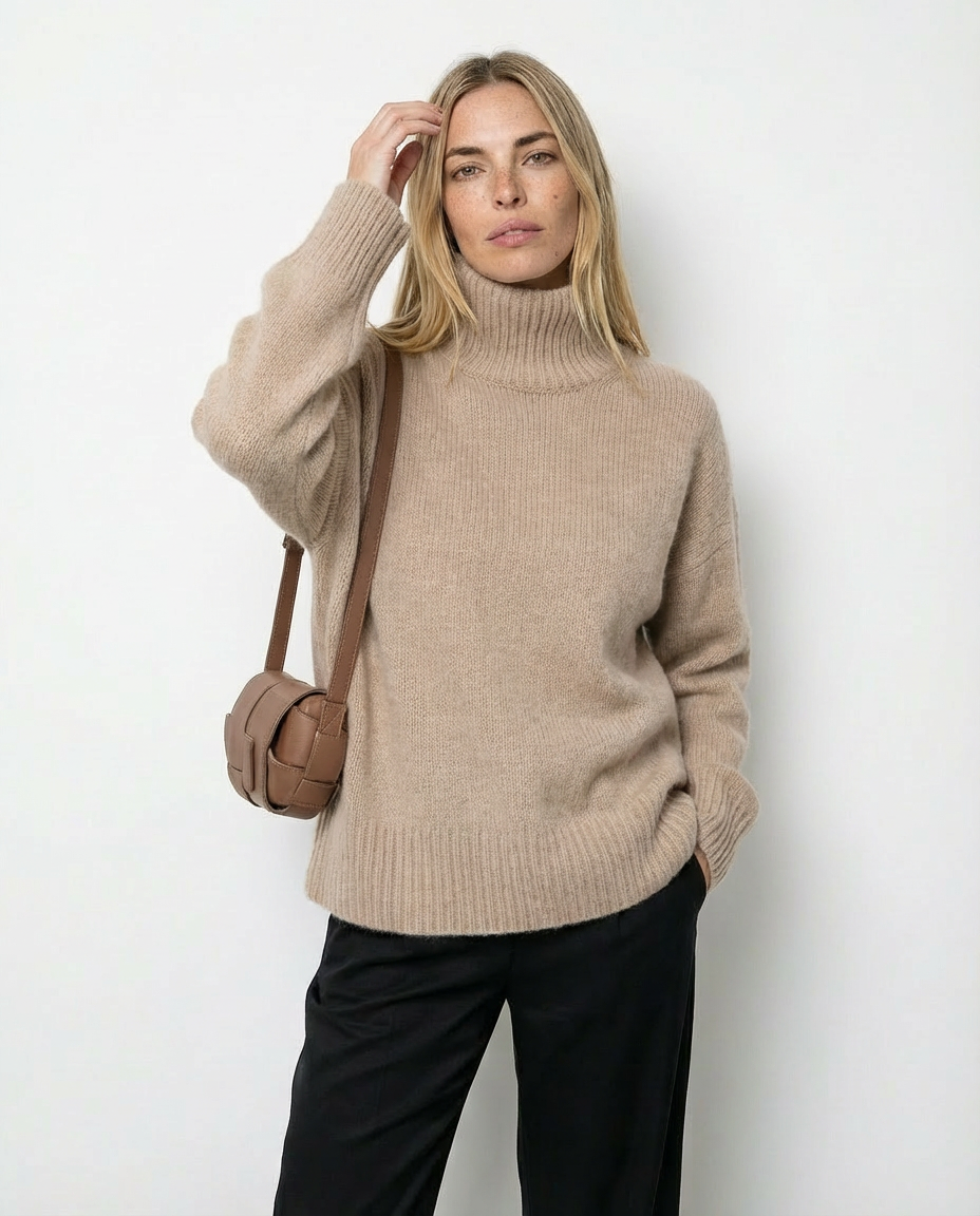 Jersey de cuello alto elegante Isabella - Beige