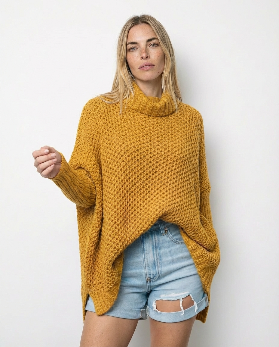 Jersey de Cuello Alto con Mangas Dolman - Amarillo