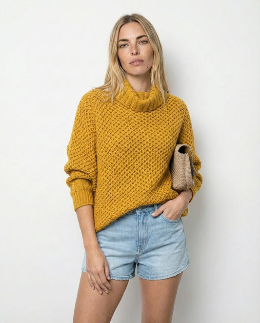 Jersey de Cuello Alto con Mangas Dolman - Amarillo