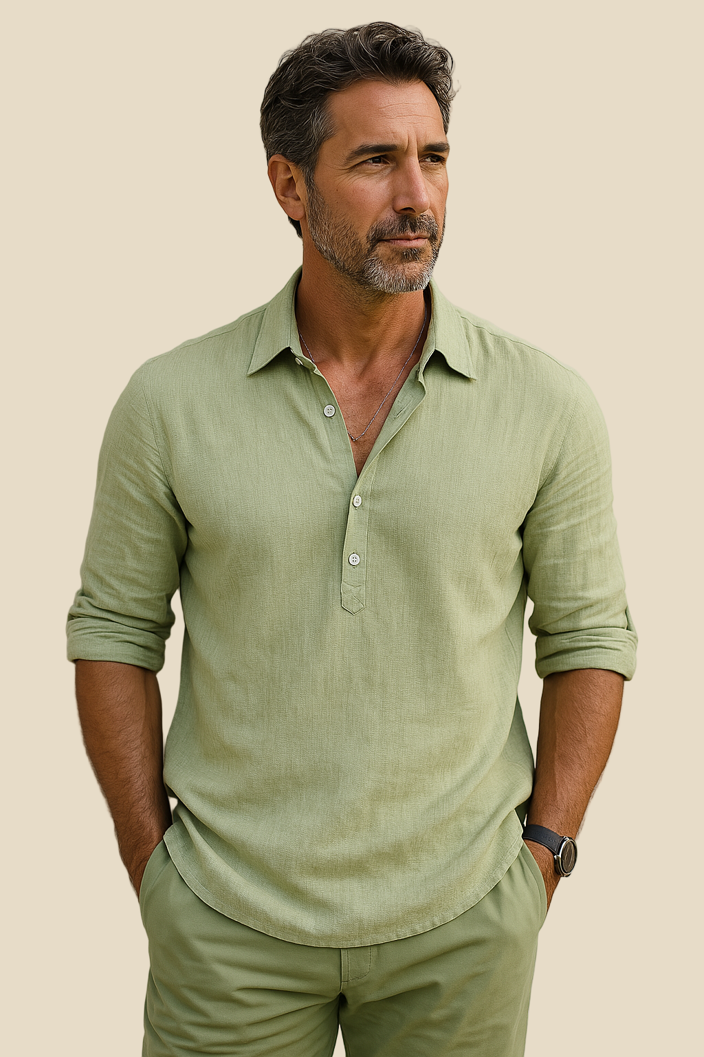 Lorenzo – Camisa clásica de mezcla algodón-lino con estilo atemporal