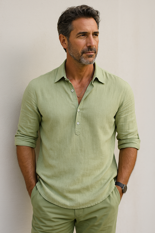 Lorenzo – Camisa clásica de mezcla algodón-lino con estilo atemporal